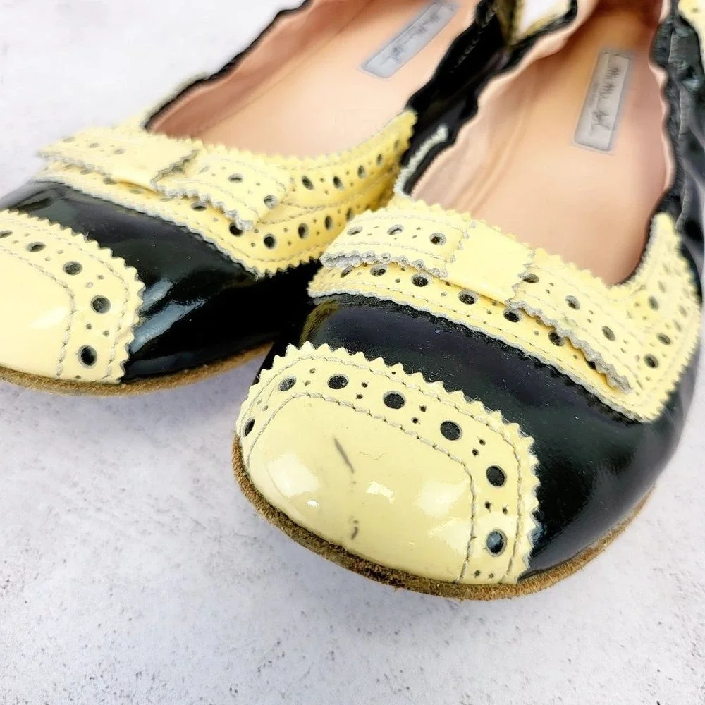 Brogue Ballet Flats Girls 3 Black Cream Patent Leather Wingtip Italian MI MI SOL